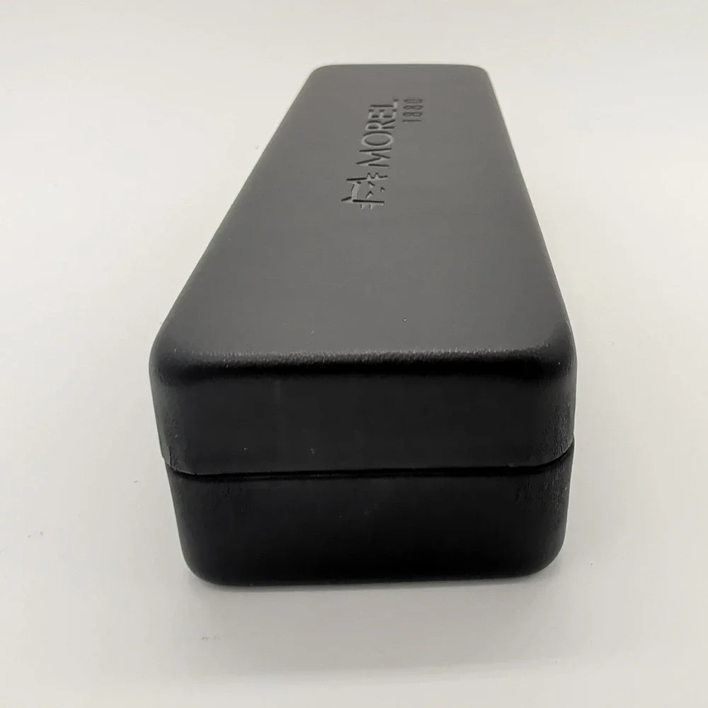 NEW Morel 1880 Black Leather Red Velvet Hard Clamshell Eyeglasses Case ONLY